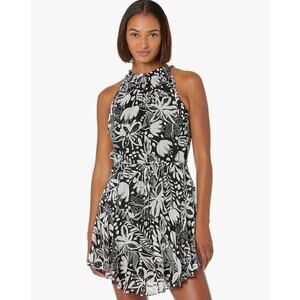 MILLY Gwin Painted Tiger Lily Dress Floral Black White 10 Luxury Office Event